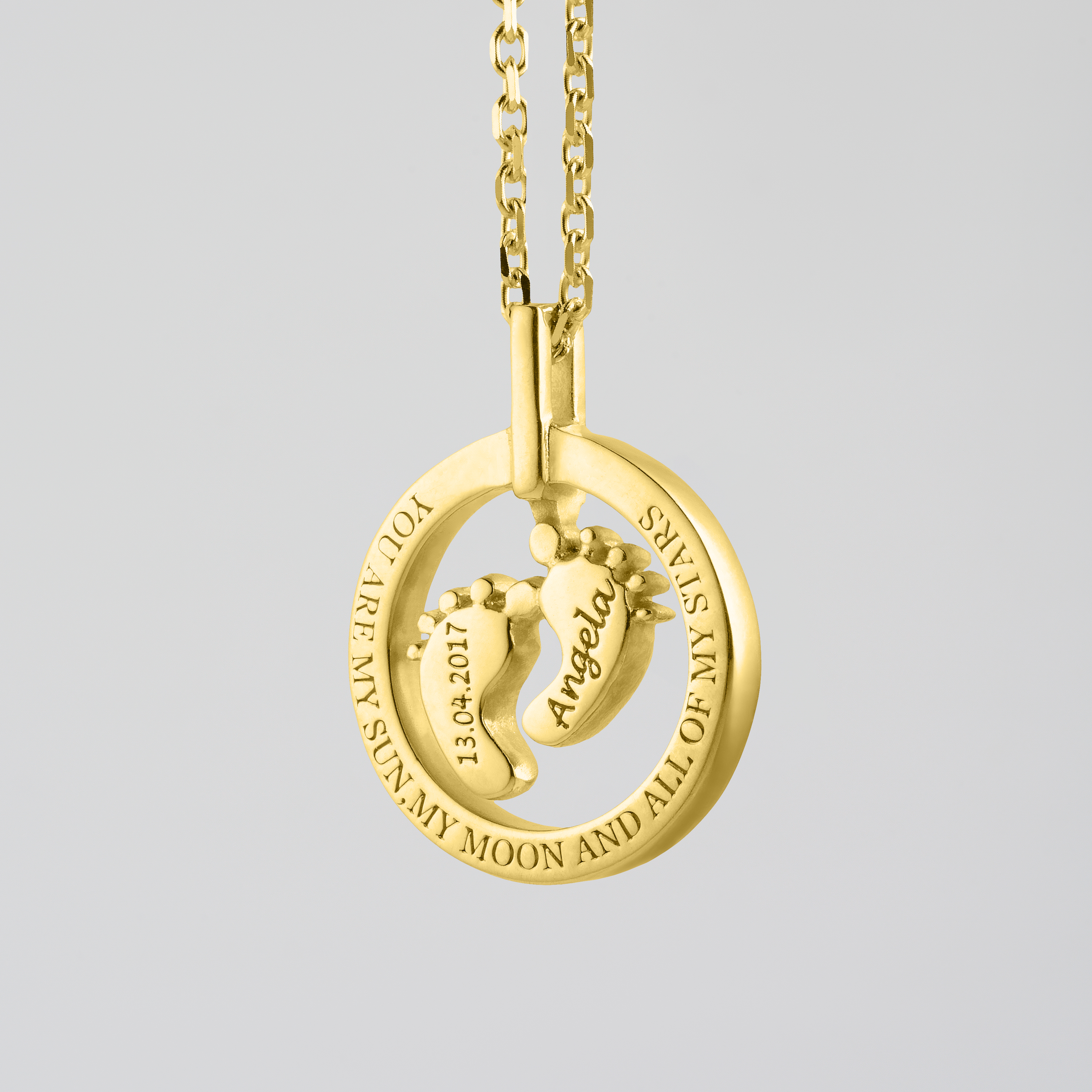 Personalized Baby Foot Keychain Pendant with Name in 14K Gold