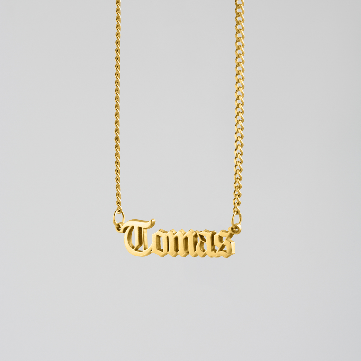 Tiny Gothic Name Necklace Gold Plated