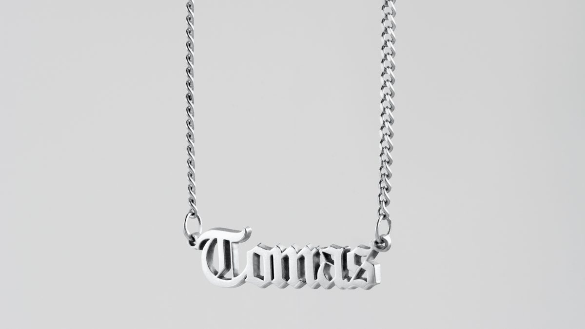 silver gothic name necklace