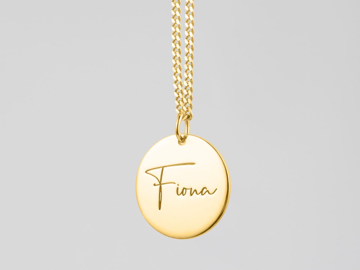 14K Gold Filled Rimmed Engraved Disc Necklace – Initial Obsession