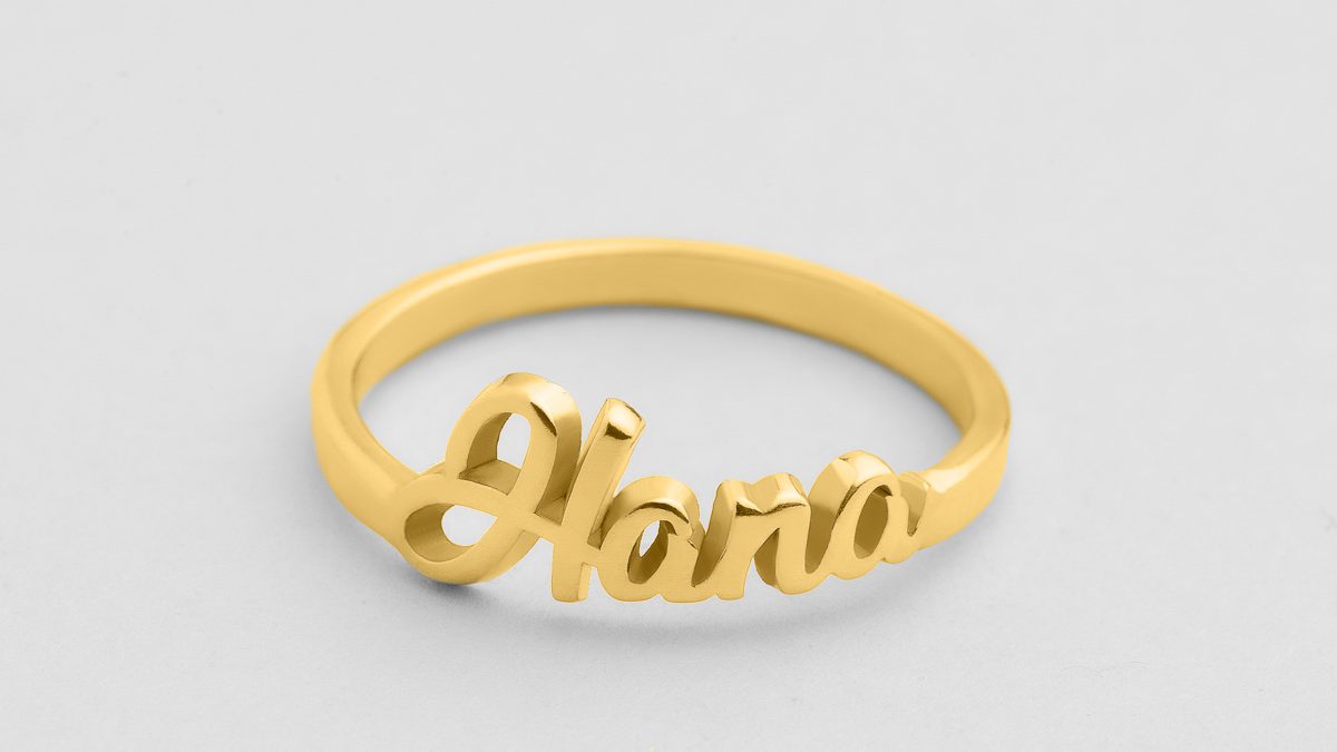 Goldtone Double Script Name Bypass Ring