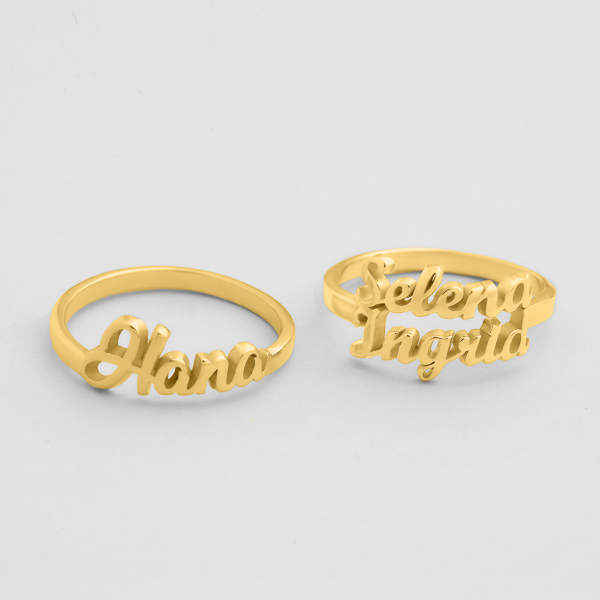 14K Gold Name Ring, Personalized Triple Band Ring | Nelle & Lizzy