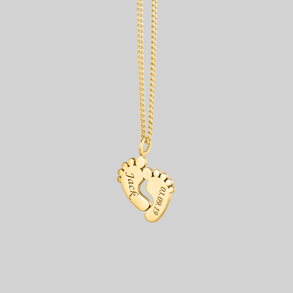 Personalized Sterling Silver Gold Plated Bar Necklace with Baby Feet Cutout 