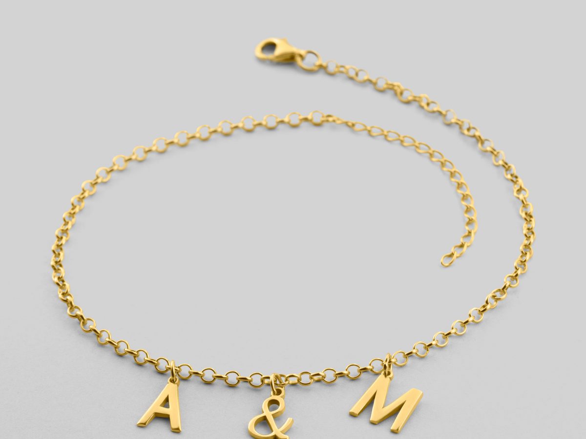 Letter and Charm Personalised Mixed Metal Bracelet