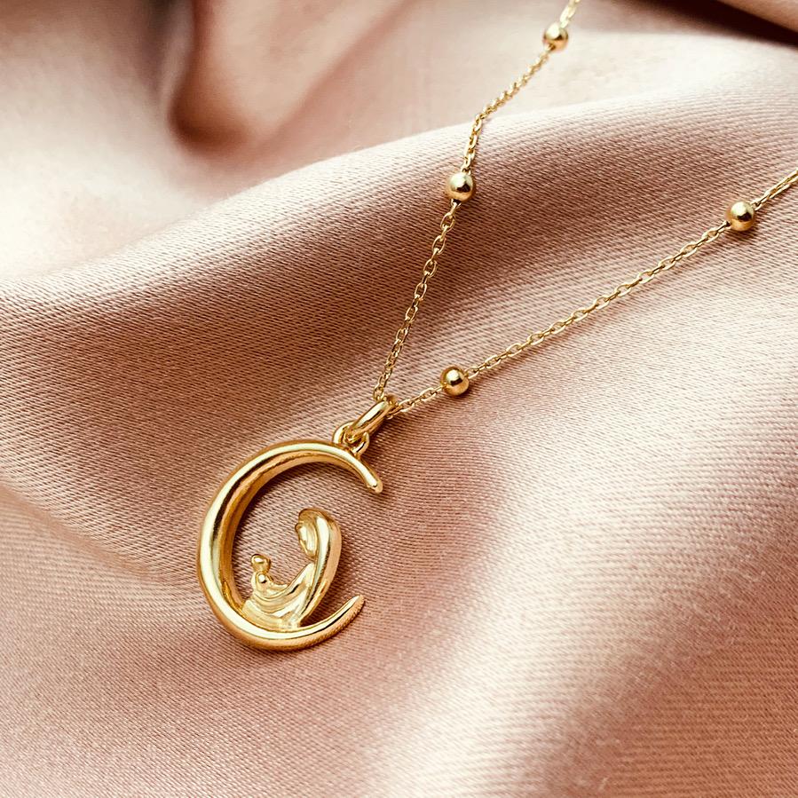 Moon Mother & Child Necklace - Gold Electroplated