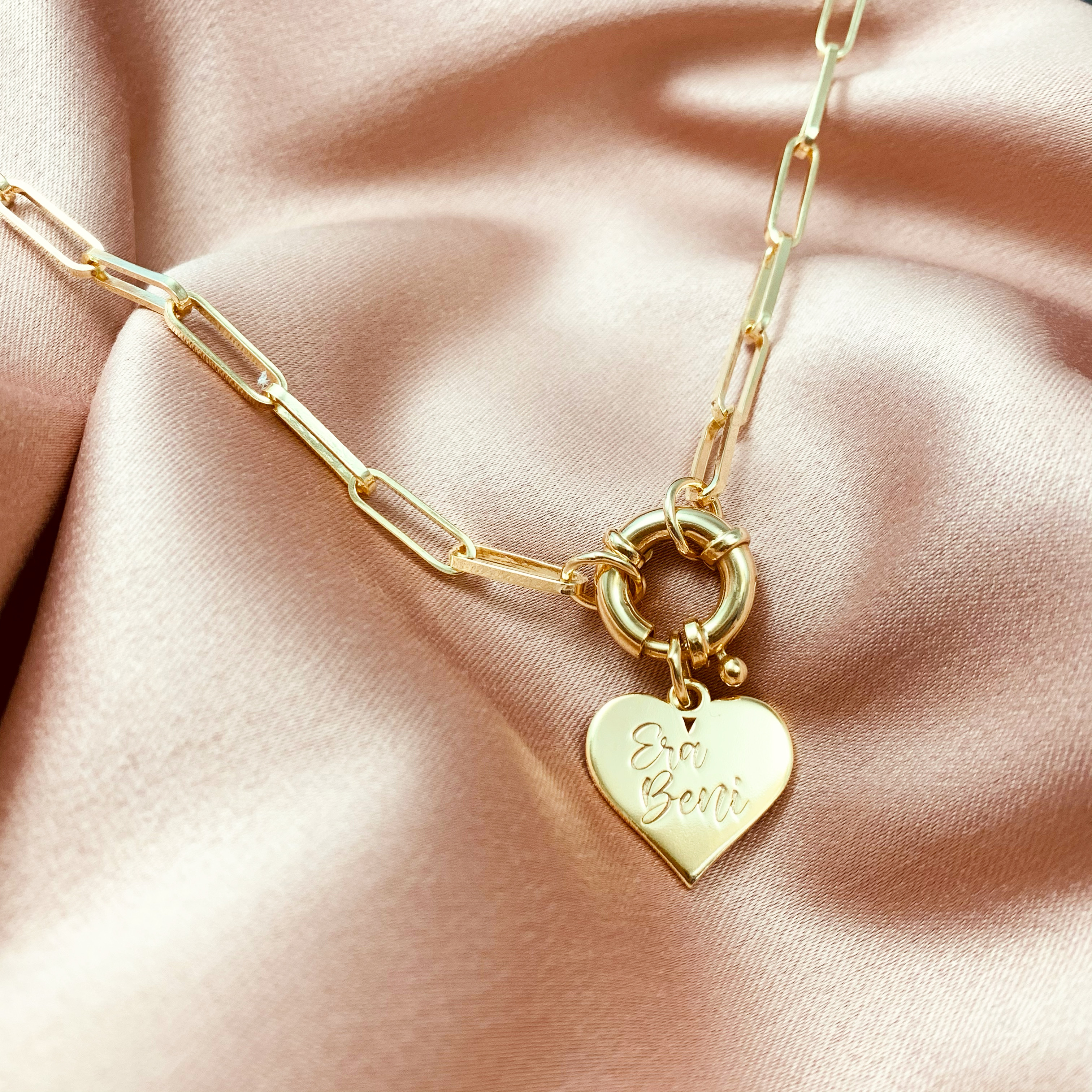 Photo Locket & Inscription Heart Necklace - Gold Electroplated