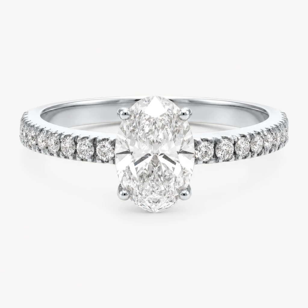 Fine Elegance Low Setting 1ct Oval Diamond White Gold Ring