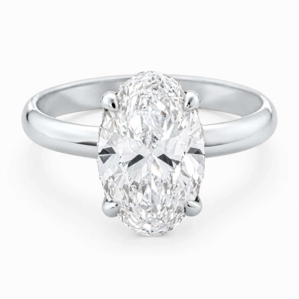Timeless Low Set 3ct Oval Diamond with Hidden Halo White Gold Ring