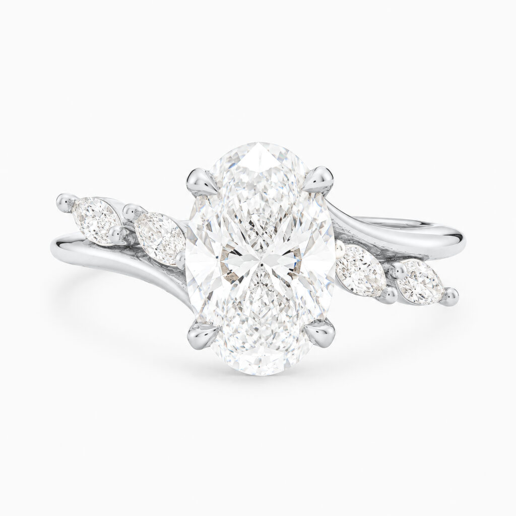 Blerina Bypass Cathedral 2ct Oval Diamond White Gold Ring