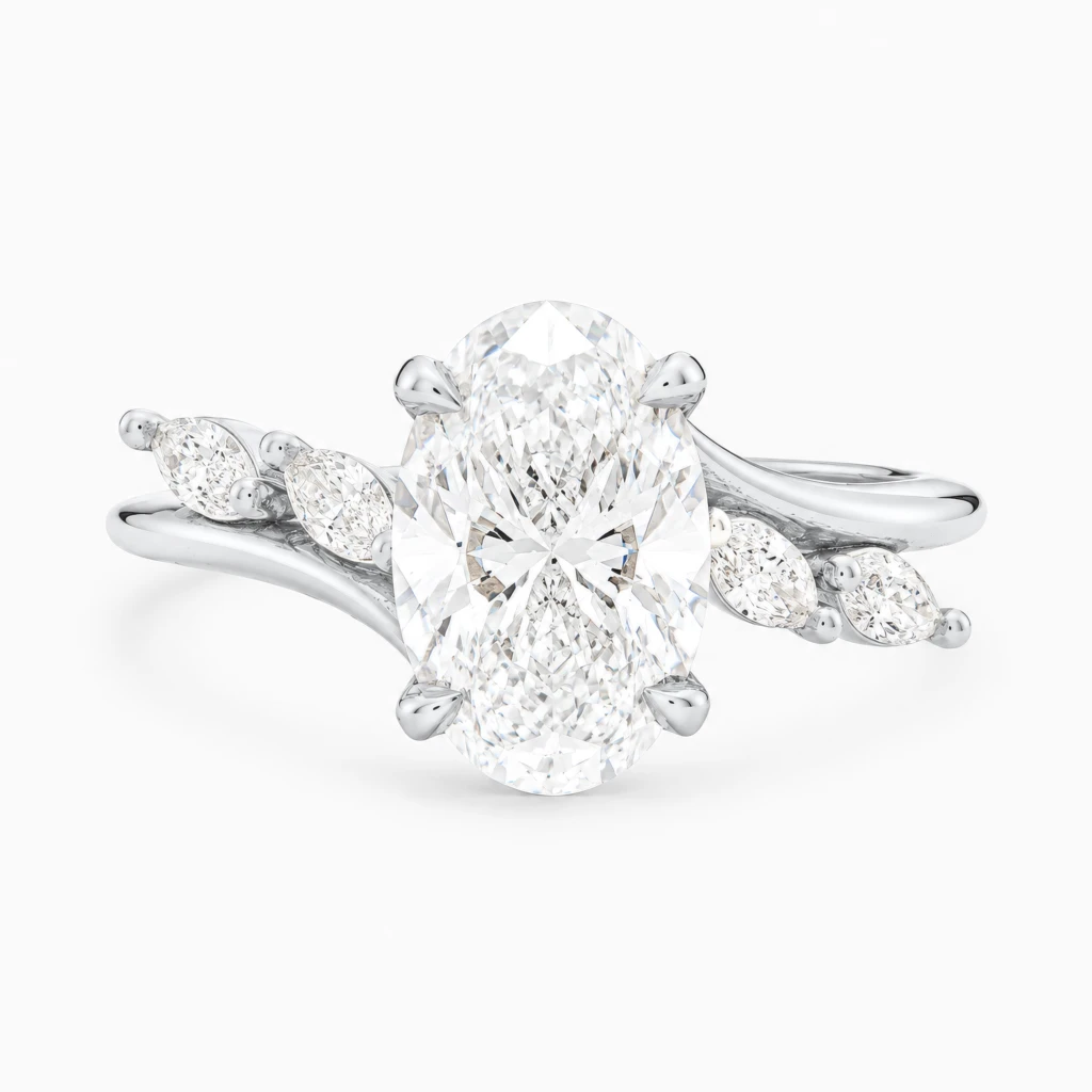 Blerina Bypass Cathedral 2ct Oval Diamond White Gold Ring