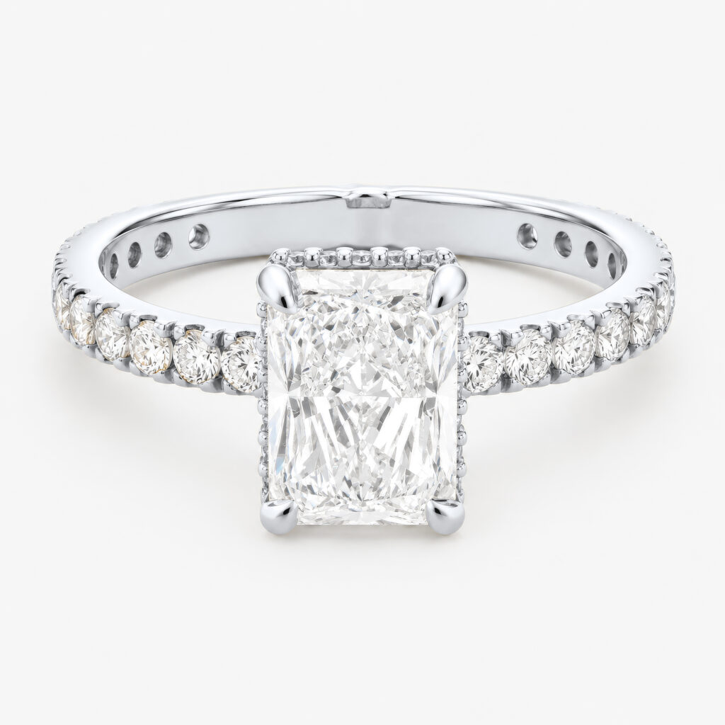 Leyla Ring 2ct Radiant Diamond with Hidden Halo White Gold