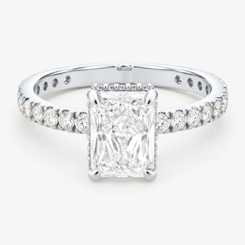 Leyla Ring 2ct Radiant Diamond with Hidden Halo White Gold