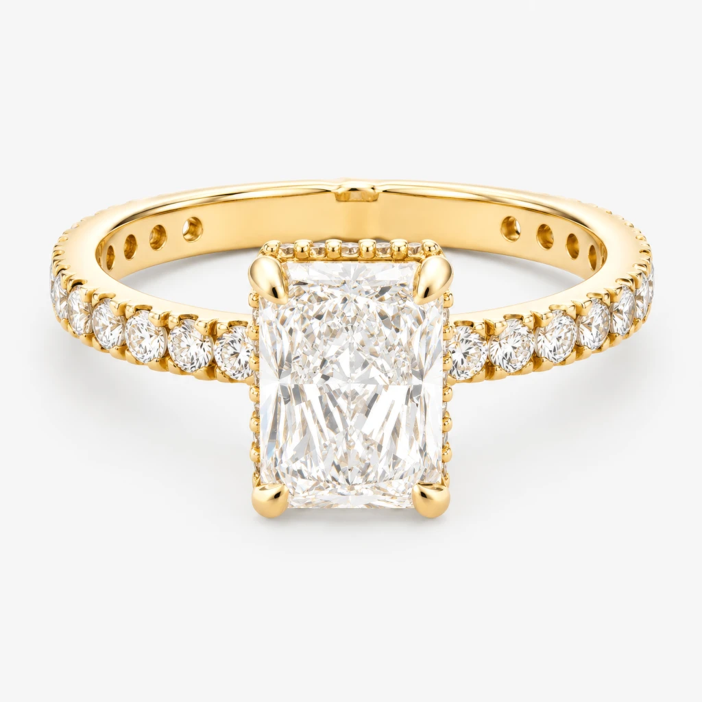 Leyla Ring 2ct Radiant Diamond with Hidden Halo
