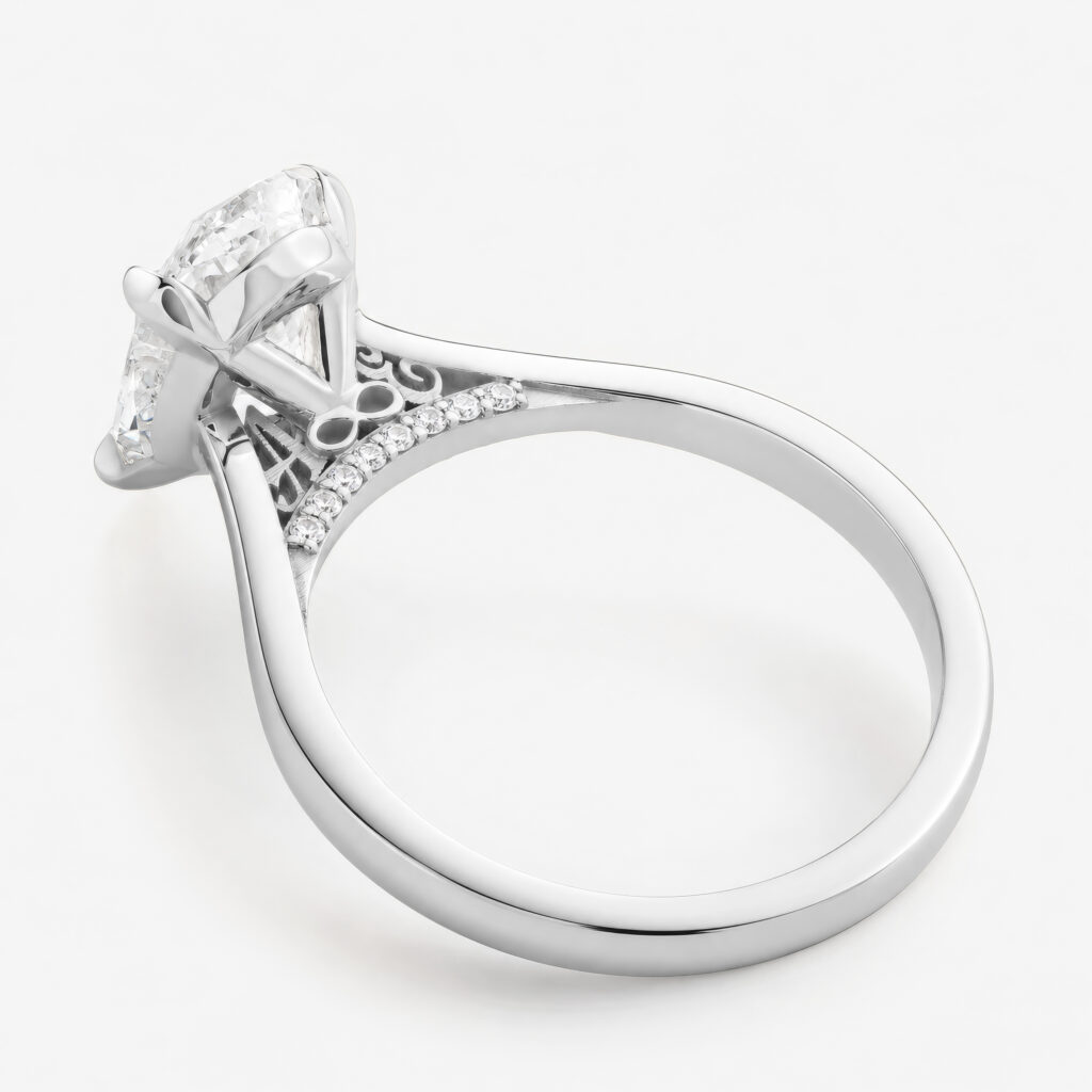 You & Me 2ct Oval Diamond Shape Cathedral High Set with Hidden Initials White Gold Ring