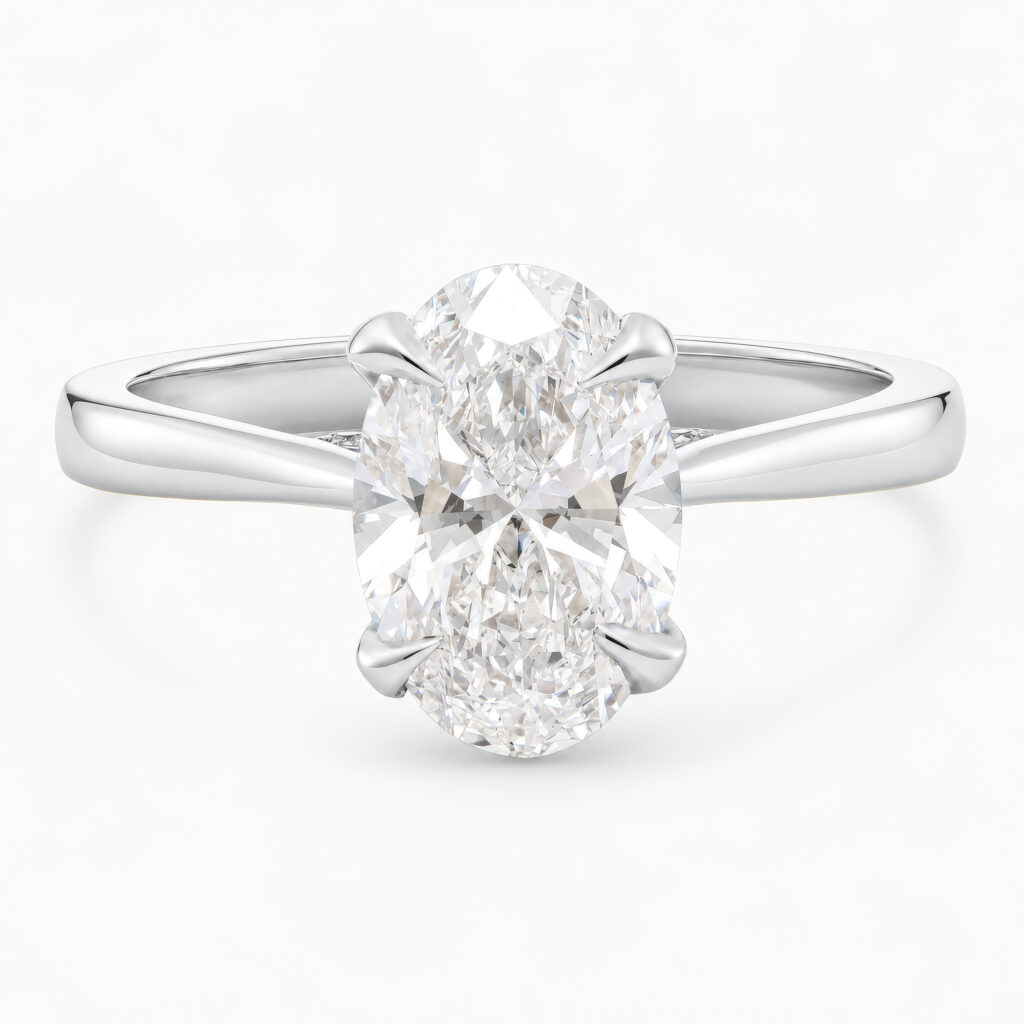 You & Me 2ct Oval Diamond Shape Cathedral High Set with Hidden Initials White Gold Ring