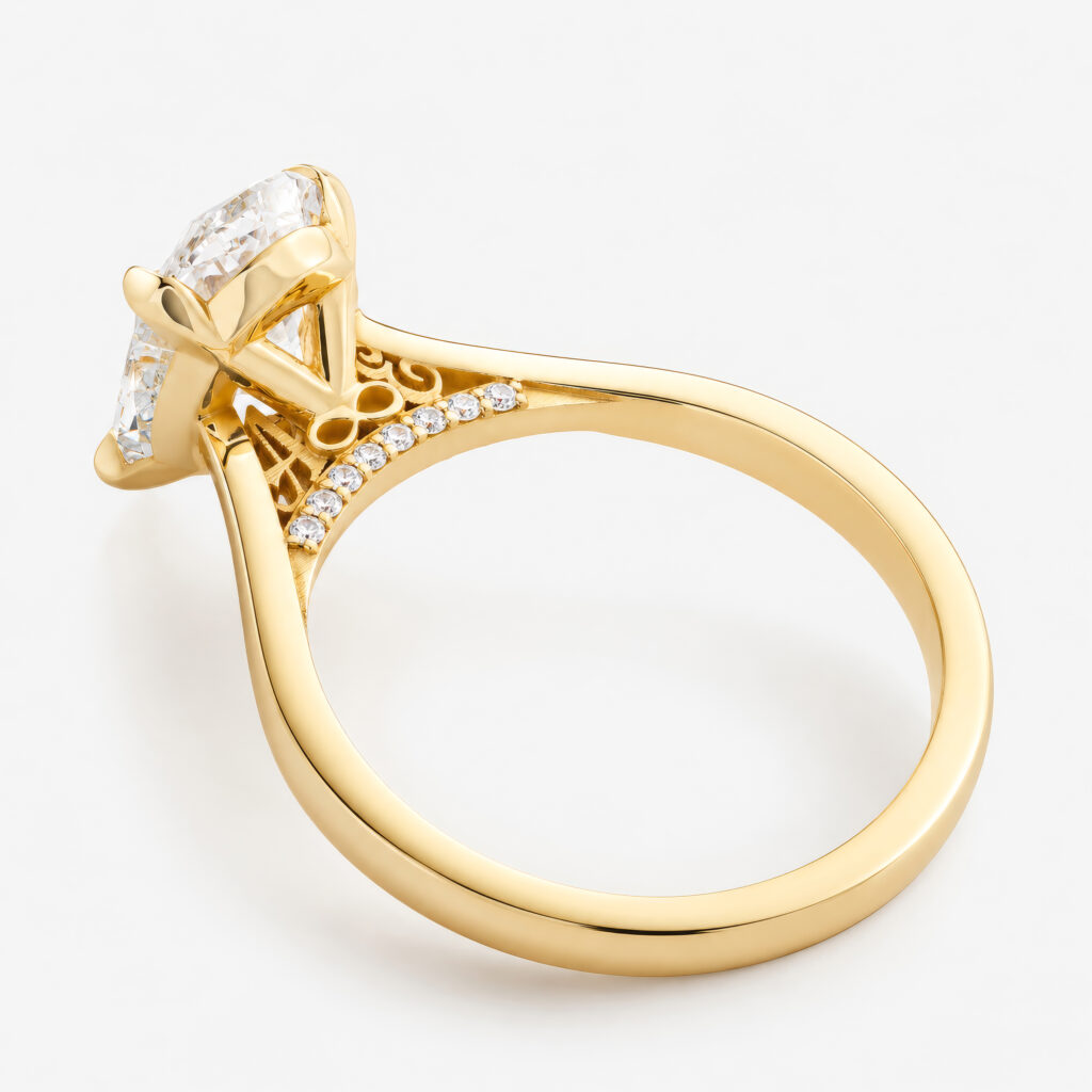 You & Me 2ct Oval Diamond Shape Cathedral High Set with Hidden Initials Ring