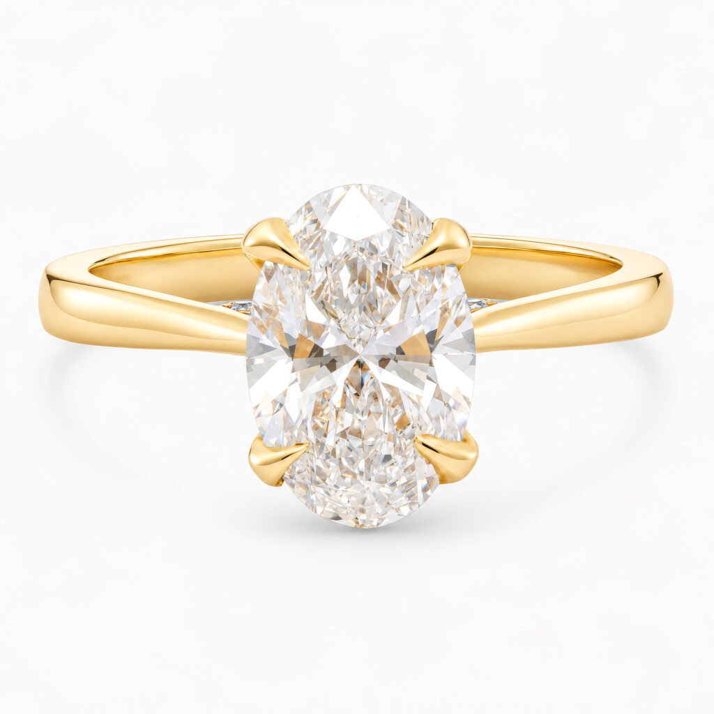 You & Me 2ct Oval Diamond Shape Cathedral High Set with Hidden Initials Ring
