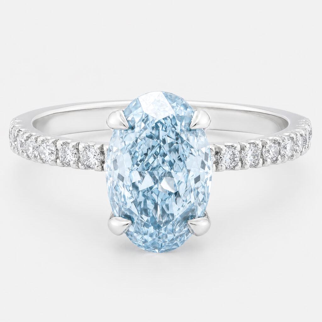 Deborah Ring 2ct Oval Blue Diamond White Gold