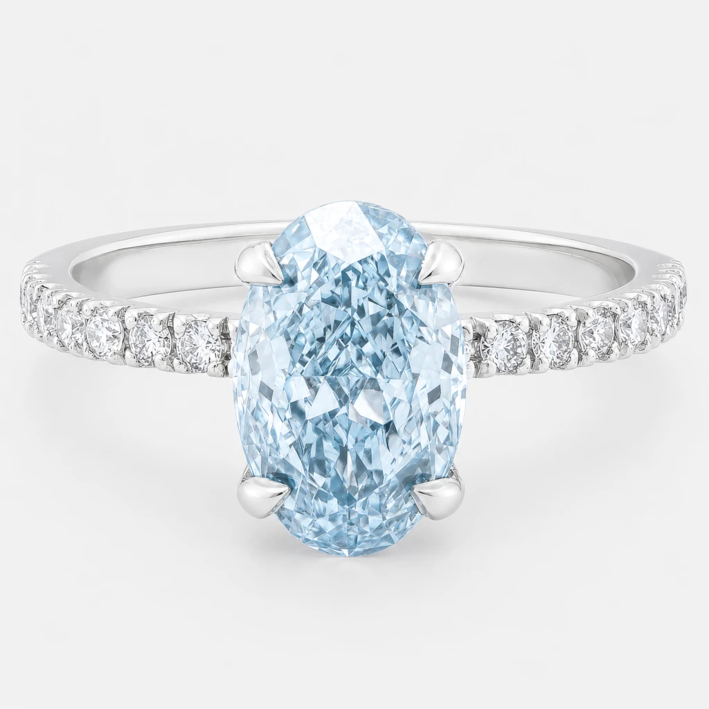 Deborah Ring 2ct Oval Blue Diamond White Gold