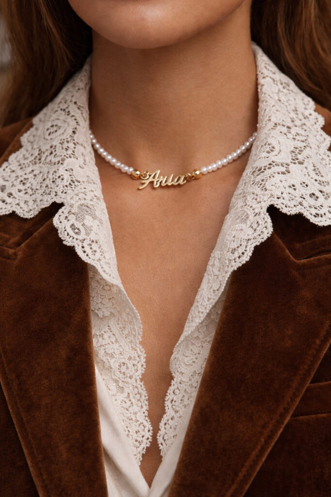 Cursive Name Necklace With Organic Pearls