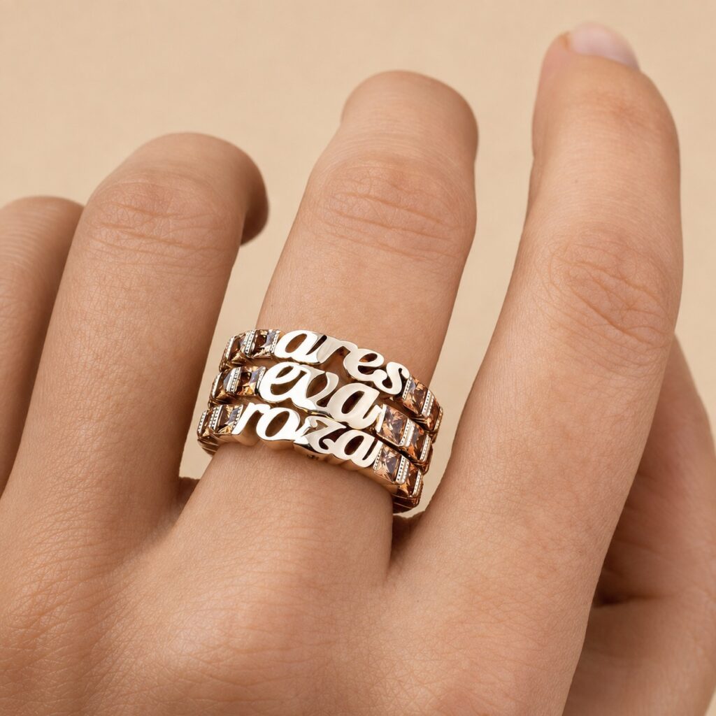 Square Tennis Name Push Ring