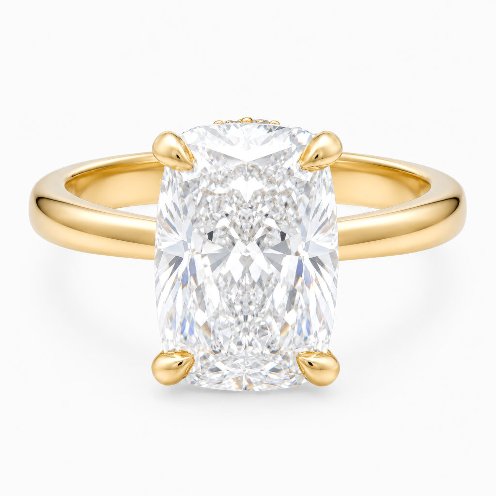 Lumiere 4ct Elongated Cushion Diamond Ring with Hidden Halo