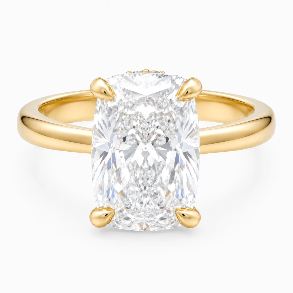 Lumiere 4ct Elongated Cushion Diamond Ring with Hidden Halo