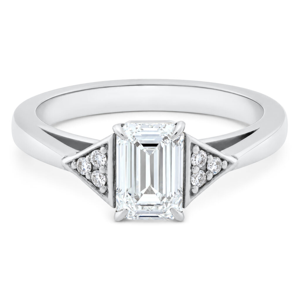 Aurelia 1ct Emerald Diamond with Triangular Pave Details White Gold Ring