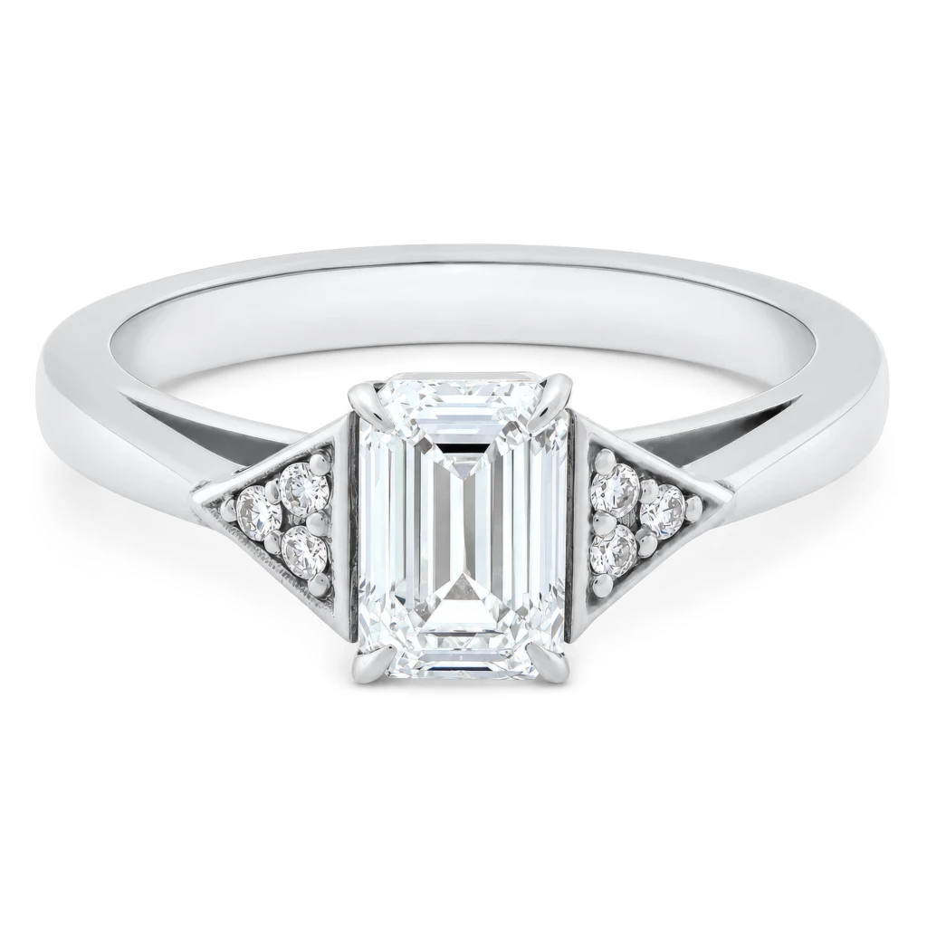 Aurelia 1ct Emerald Diamond with Triangular Pave Details White Gold Ring