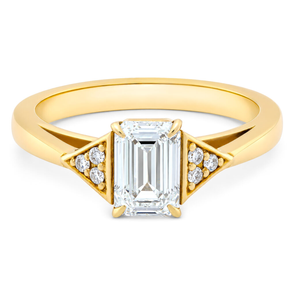 Aurelia 1ct Emerald Diamond with Triangular Pave Details Ring