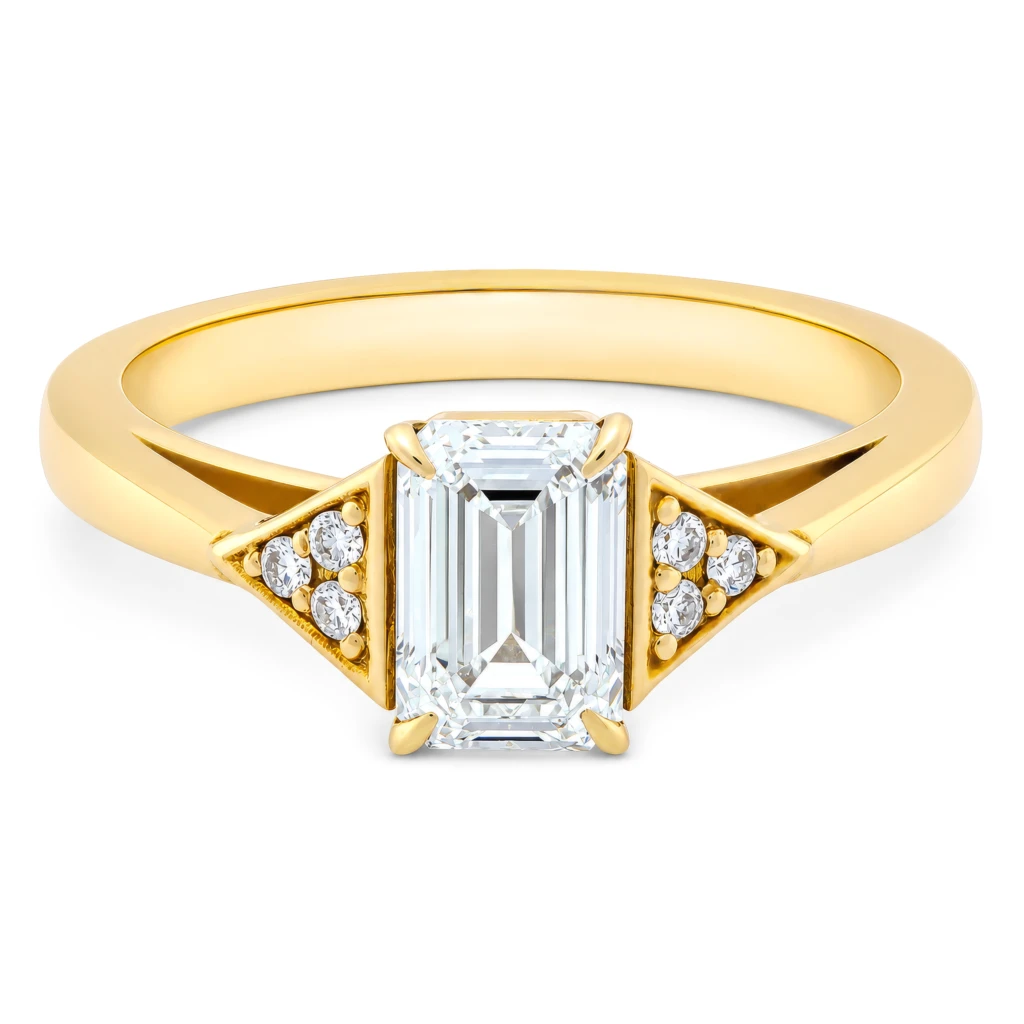Aurelia 1ct Emerald Diamond with Triangular Pave Details Ring