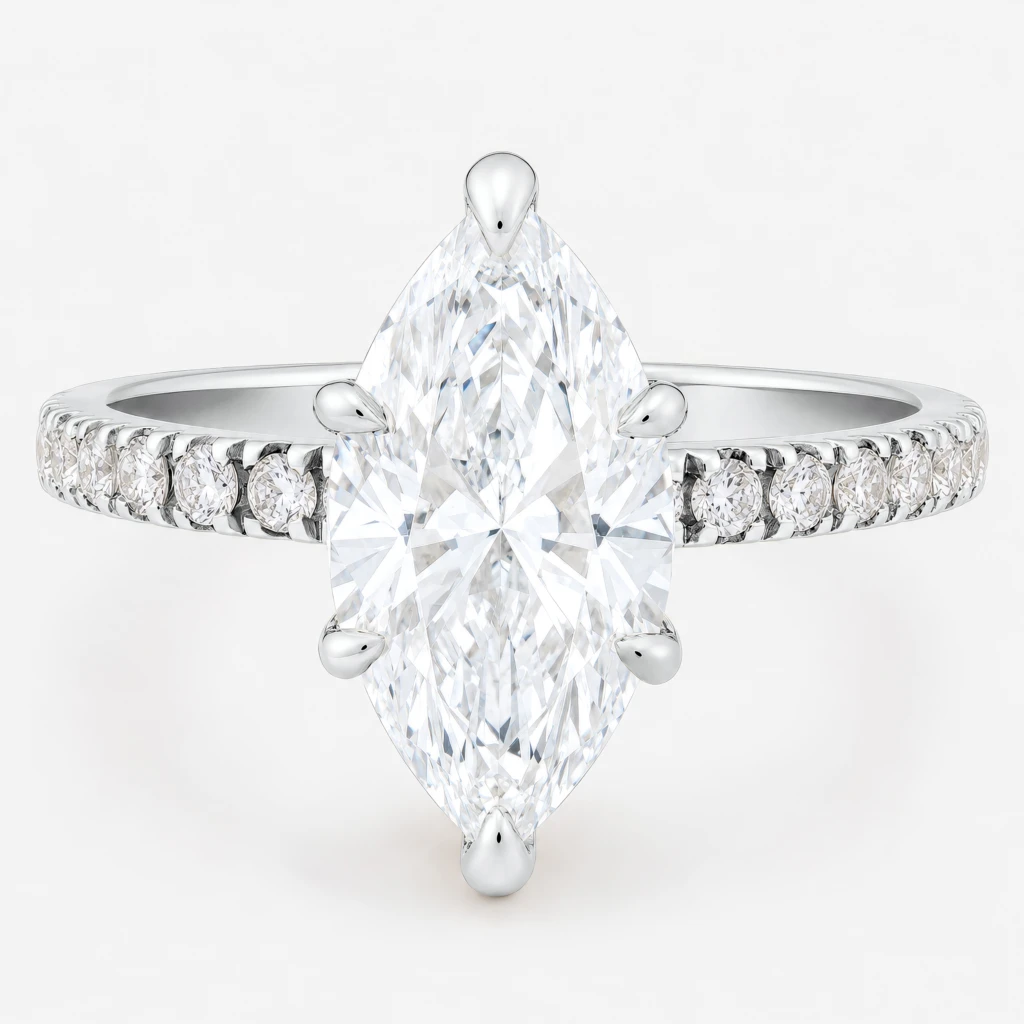 Finesa 2ct Marquise Diamond Ring with Micro Prong Band White Gold