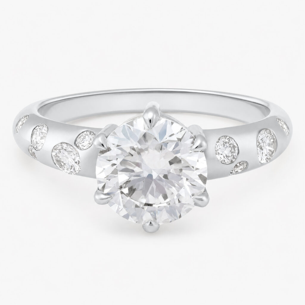 Anila 2ct Round Diamond Ring with Scattered Diamonds Accents White Gold
