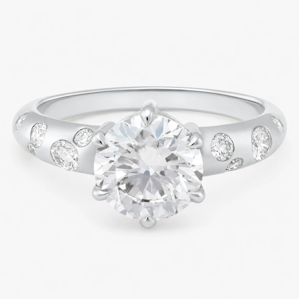Anila 2ct Round Diamond Ring with Scattered Diamonds Accents White Gold
