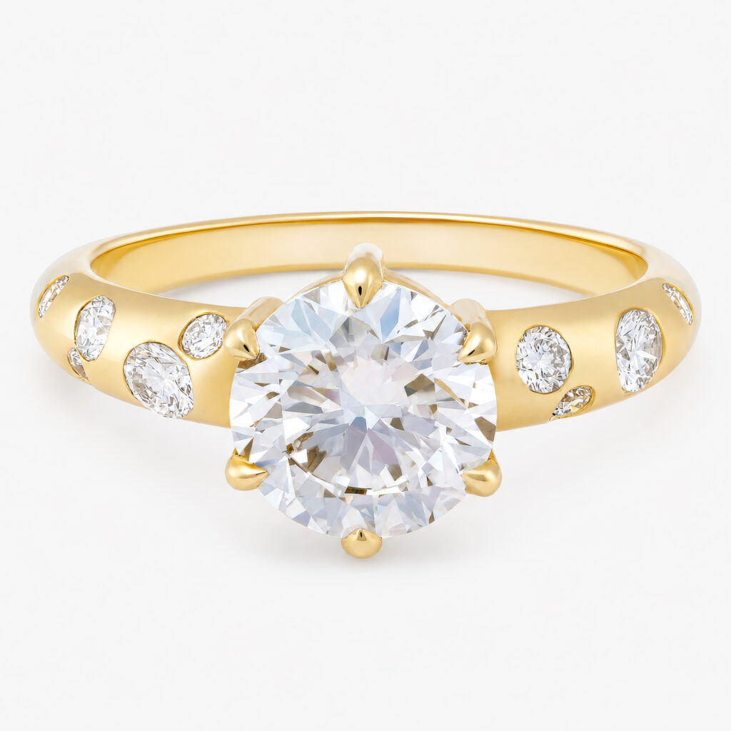 Anila 2ct Round Diamond Ring with Scattered Diamonds Accents