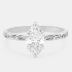 Elena 1ct Marquise Diamond Ring with Engraved Floral Band White Gold