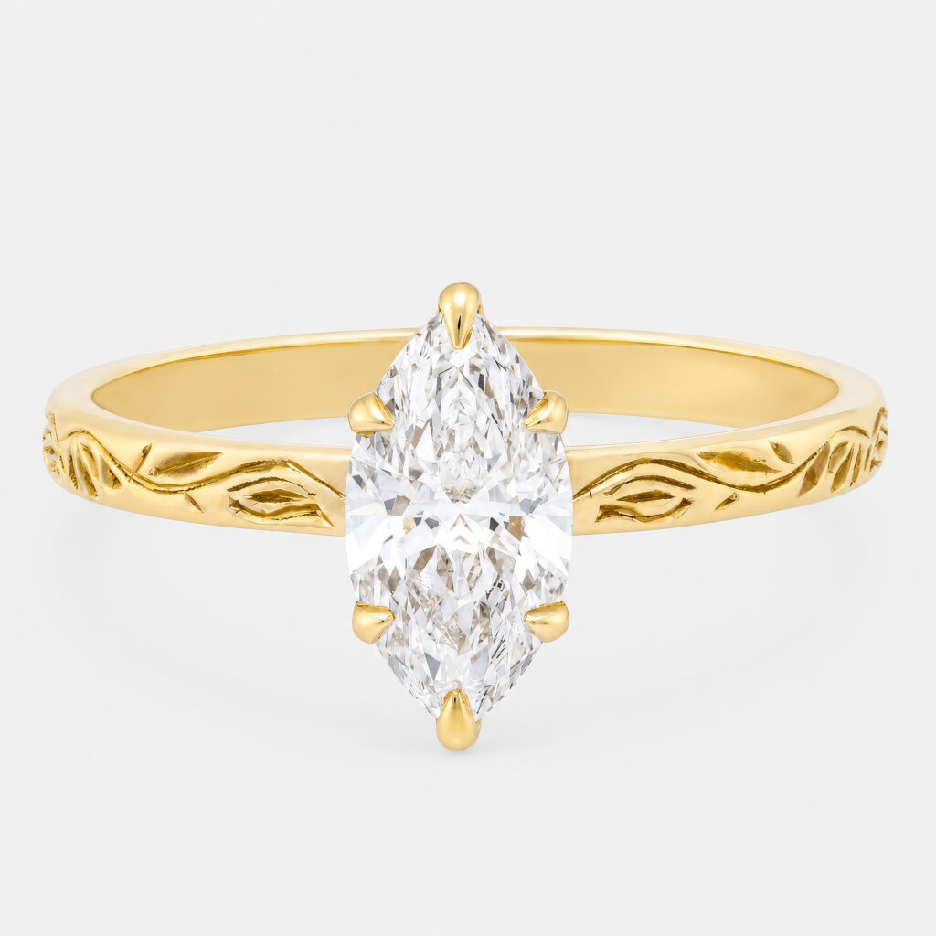 Elena 1ct Marquise Diamond Ring with Engraved Floral Band