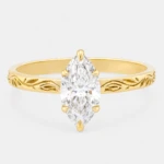 Elena 1ct Marquise Diamond Ring with Engraved Floral Band
