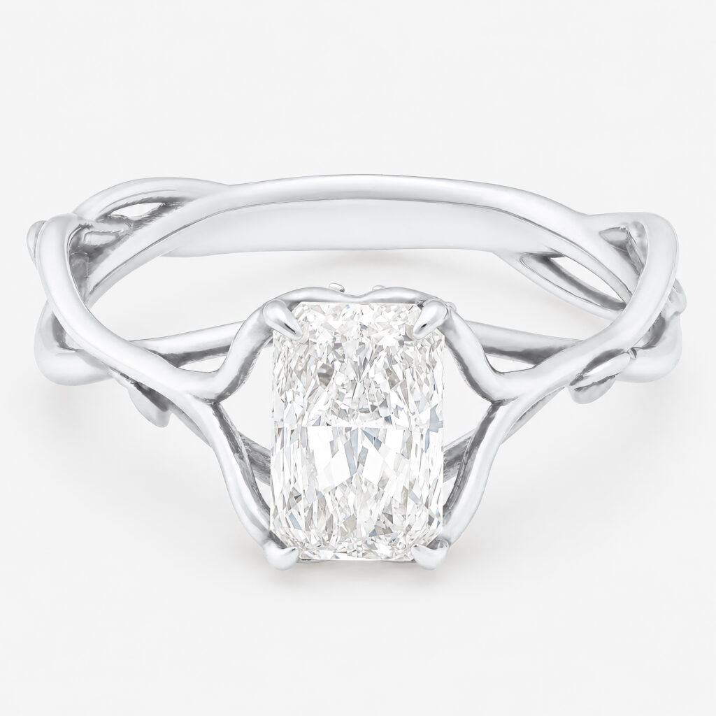 Eternal Bloom 1ct Radiant Diamond Ring with Wrapped Vine Detailed Band White Gold