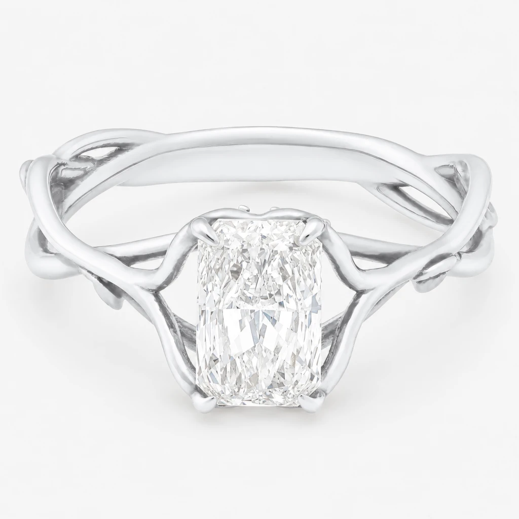 Eternal Bloom 1ct Radiant Diamond Ring with Wrapped Vine Detailed Band White Gold