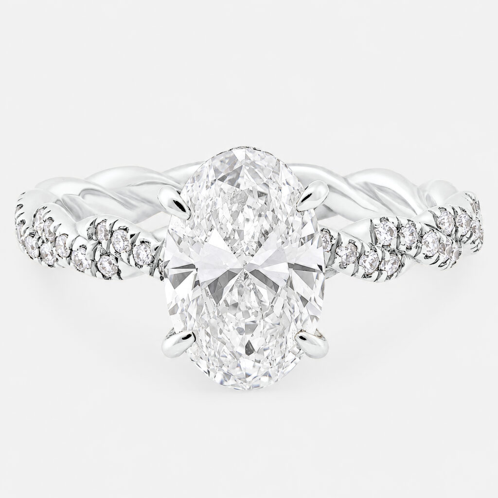 Eterna Twisted Rope Ring 2ct Oval Diamond with Hidden Halo White Gold
