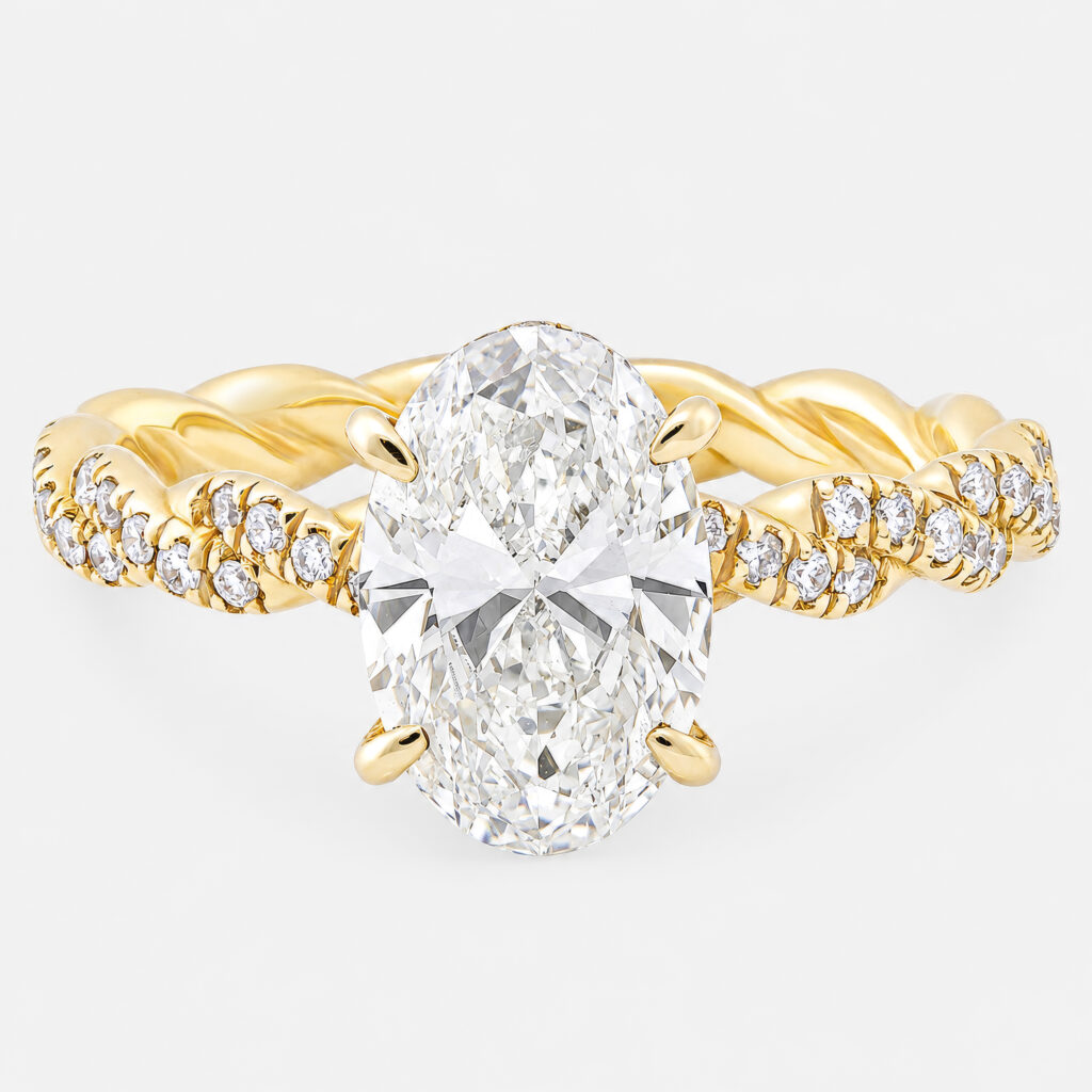 Eterna Twisted Rope Ring 2ct Oval Diamond with Hidden Halo