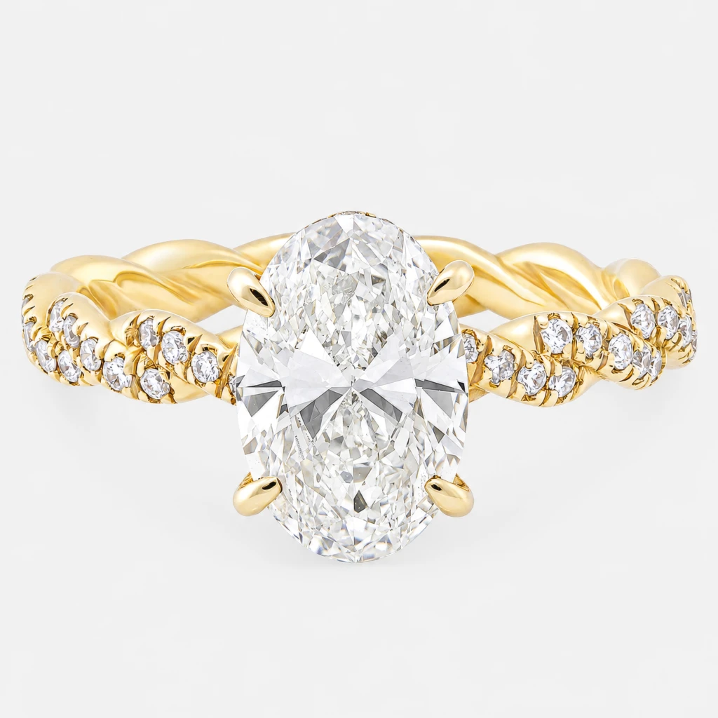 Eterna Twisted Rope Ring 2ct Oval Diamond with Hidden Halo