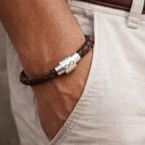 Embroidered Leather Front Locket Bracelet