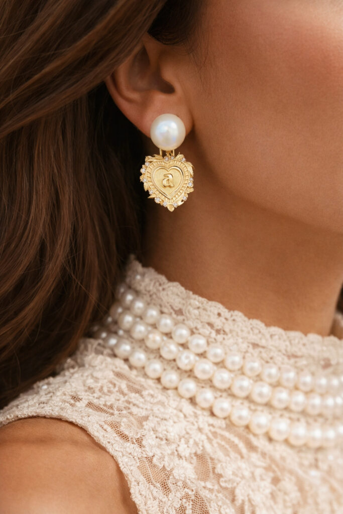 Personalized Maximalist Heart Pearl Earrings