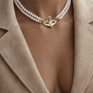 Crowned Goddess On Throne Pearl Necklace