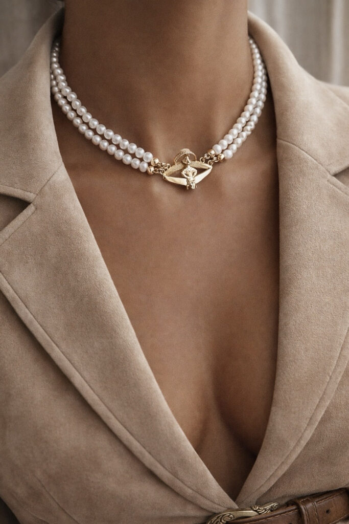 Crowned Goddess On Throne Pearl Necklace
