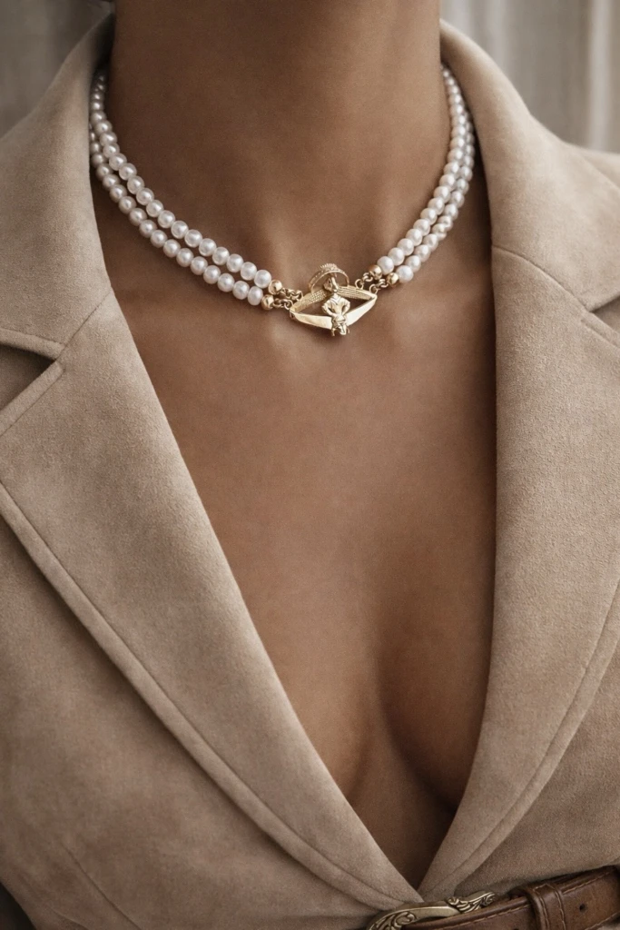 Crowned Goddess On Throne Pearl Necklace