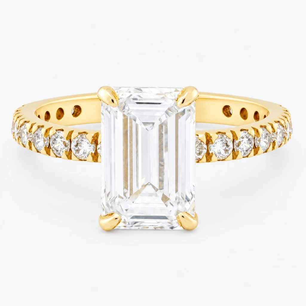 Saraya 3ct Emerald Diamond with Hidden Halo Ring