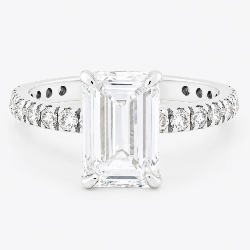 Saraya 3ct Emerald Diamond with Hidden Halo White Gold Ring